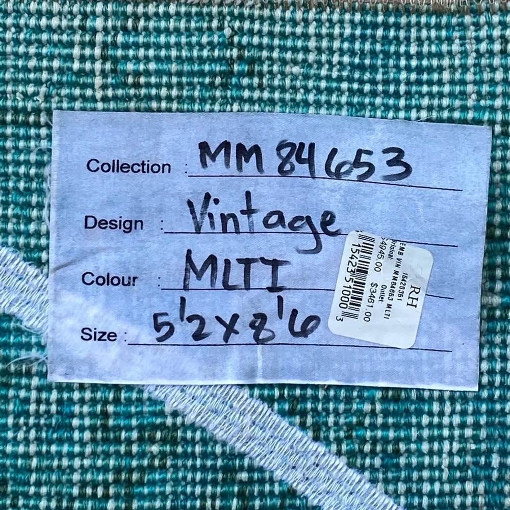 Restoration Hardware New - “Vintage Look” antique overdye (Green) Rug